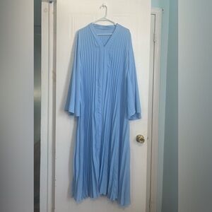 Blue pleated maxi dress, long sleeves dress